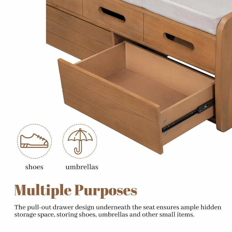 Banc de rangement à chaussures rustique avec 2 tiroirs et rangement dissimulé