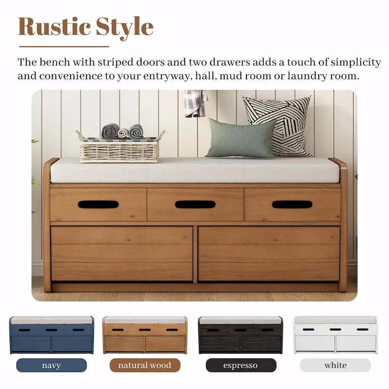 Banc de rangement à chaussures rustique avec 2 tiroirs et rangement dissimulé