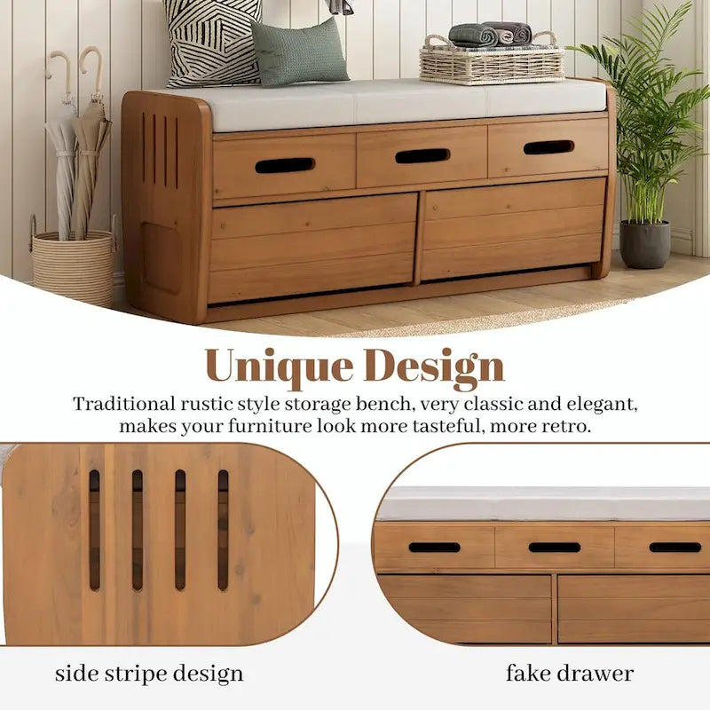 Banc de rangement à chaussures rustique avec 2 tiroirs et rangement dissimulé