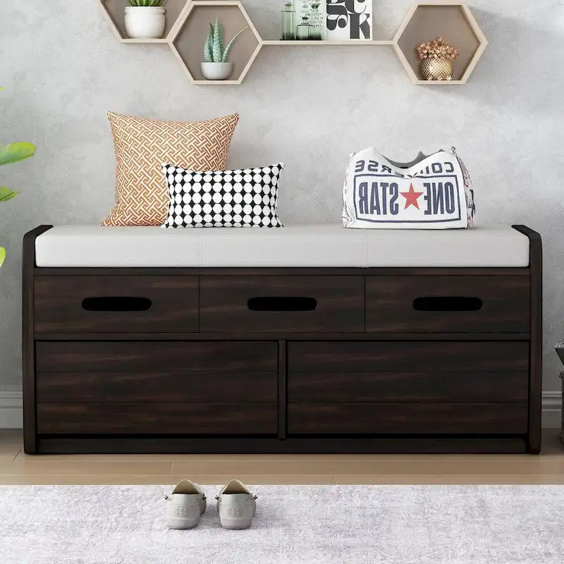 Banc de rangement à chaussures rustique avec 2 tiroirs et rangement dissimulé