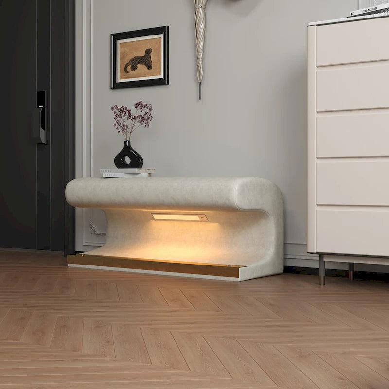 Banc d'entrée Ottoman en cuir rembourré avec éclairage LED à capteur pour salon, chambre, pied de lit