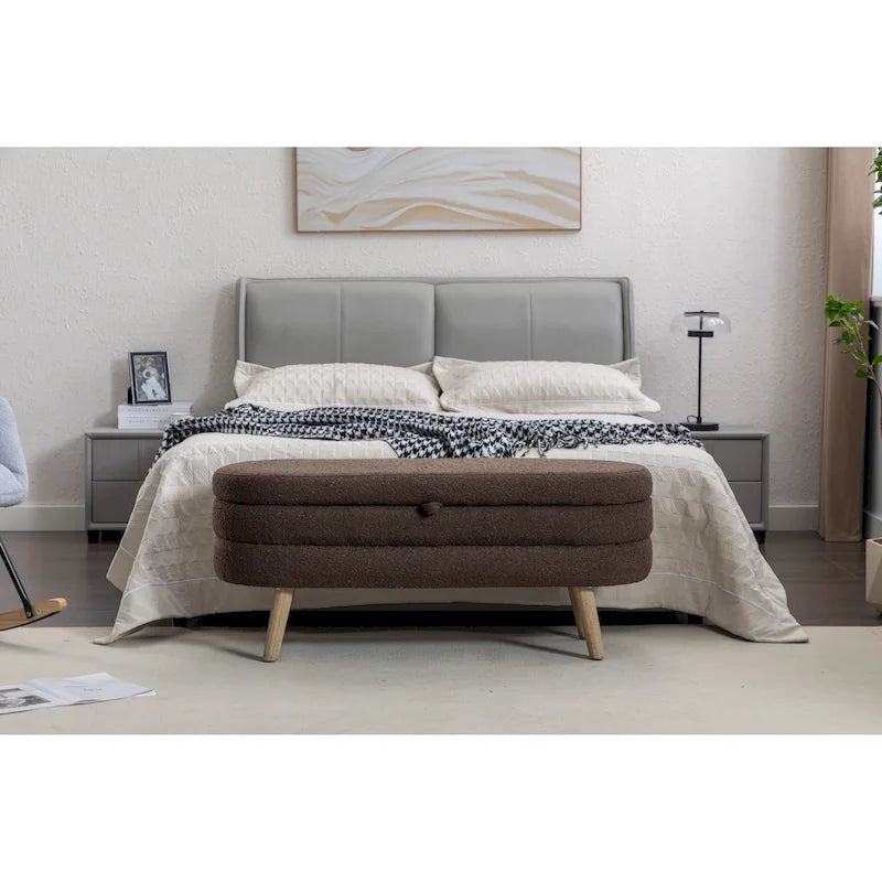 Banc de rangement pour chambre à coucher avec pieds en bois