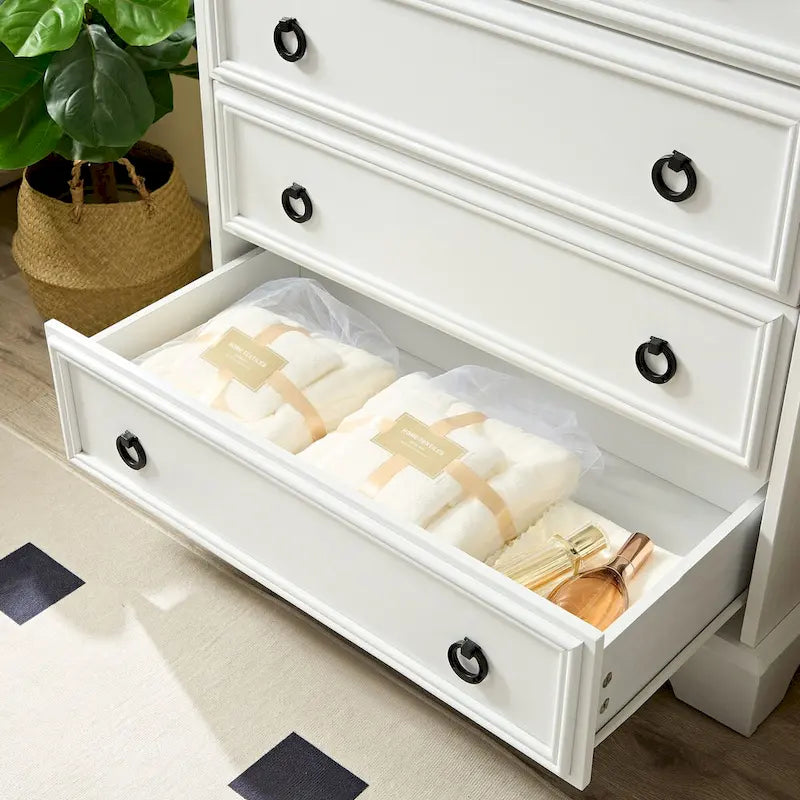 Commode haute moderne à 6 tiroirs avec poignées faciles à tirer et bords texturés