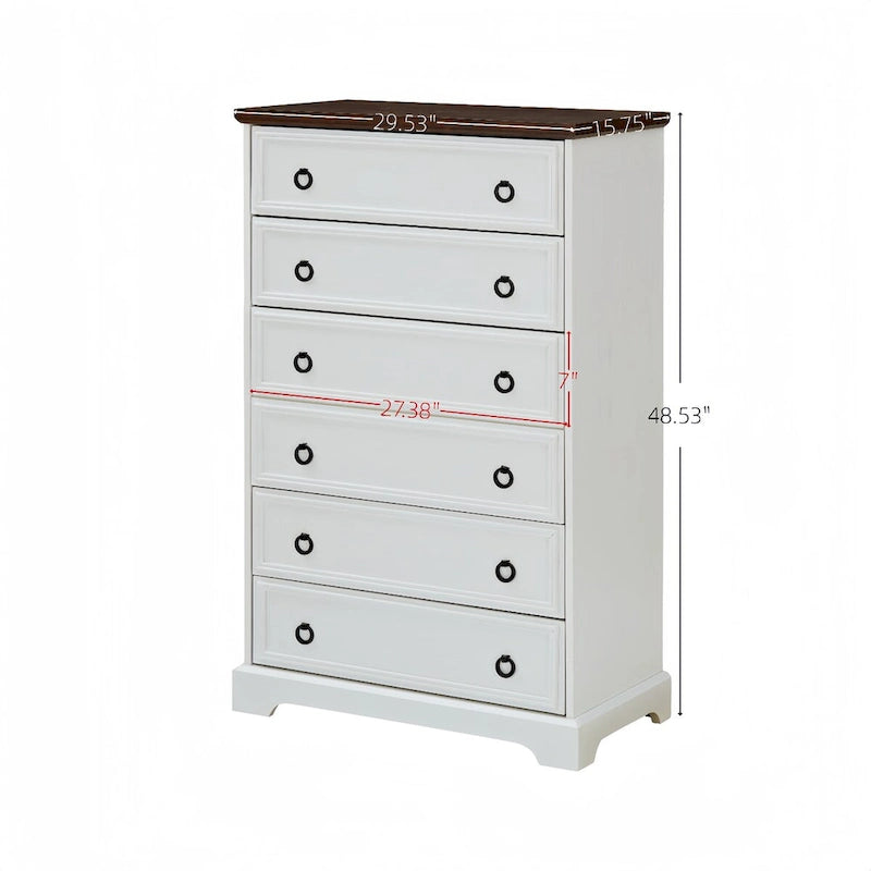 Commode haute moderne à 6 tiroirs avec poignées faciles à tirer et bords texturés