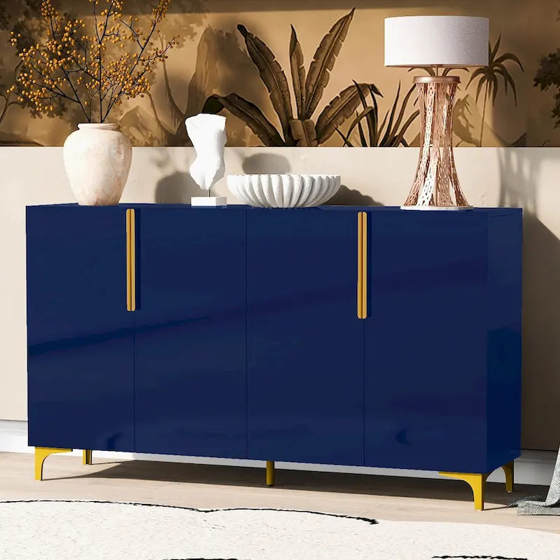 Un meuble de rangement de luxe léger au fini lustré, réglable, adapté au salon, au bureau, au couloir.