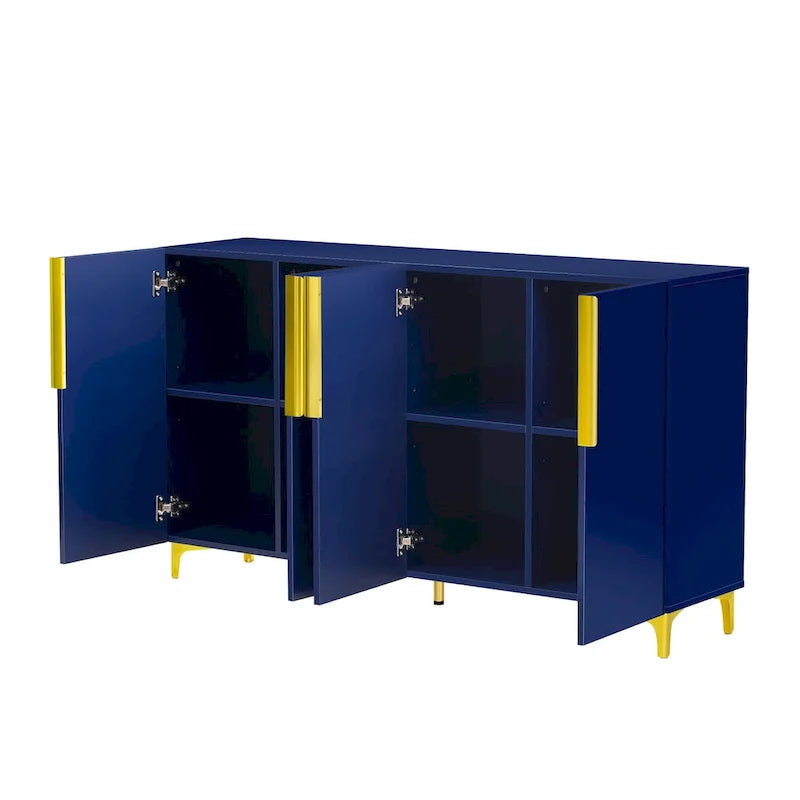 Un meuble de rangement de luxe léger au fini lustré, réglable, adapté au salon, au bureau, au couloir.