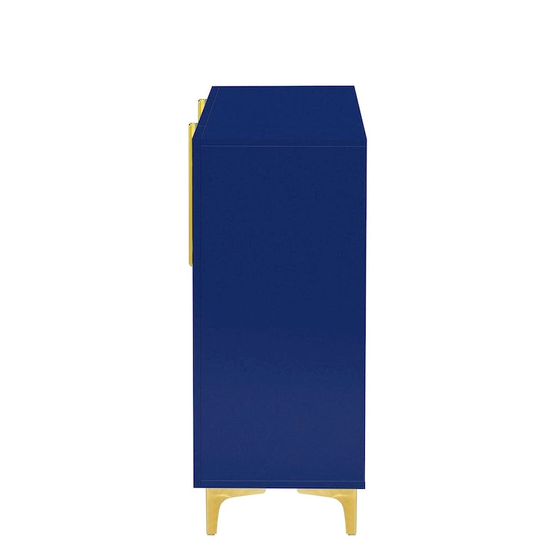 Un meuble de rangement de luxe léger au fini lustré, réglable, adapté au salon, au bureau, au couloir.