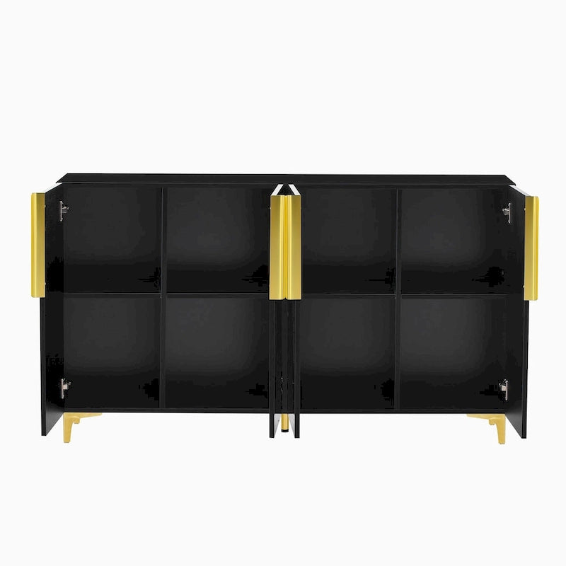 Un meuble de rangement de luxe léger au fini lustré, réglable, adapté au salon, au bureau, au couloir.
