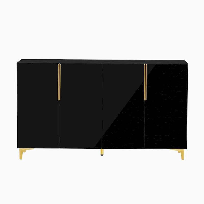 Un meuble de rangement de luxe léger au fini lustré, réglable, adapté au salon, au bureau, au couloir.