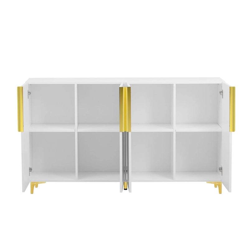 Un meuble de rangement de luxe léger au fini lustré, réglable, adapté au salon, au bureau, au couloir.
