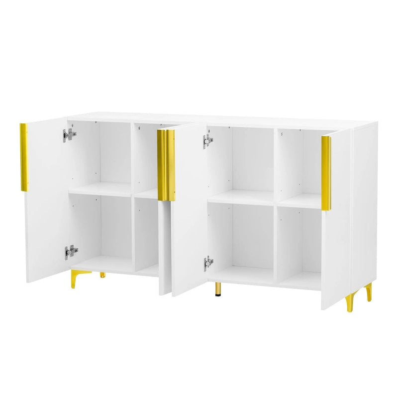 Un meuble de rangement de luxe léger au fini lustré, réglable, adapté au salon, au bureau, au couloir.