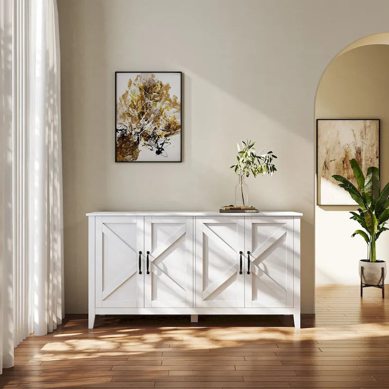 Meuble de rangement avec 4 portes et 4 étagères ouvertes, Buffet autoportant, Meuble de rangement pour entrée, chambre ou bureau