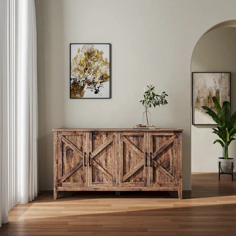 Meuble de rangement avec 4 portes et 4 étagères ouvertes, Buffet autoportant, Meuble de rangement pour entrée, chambre ou bureau