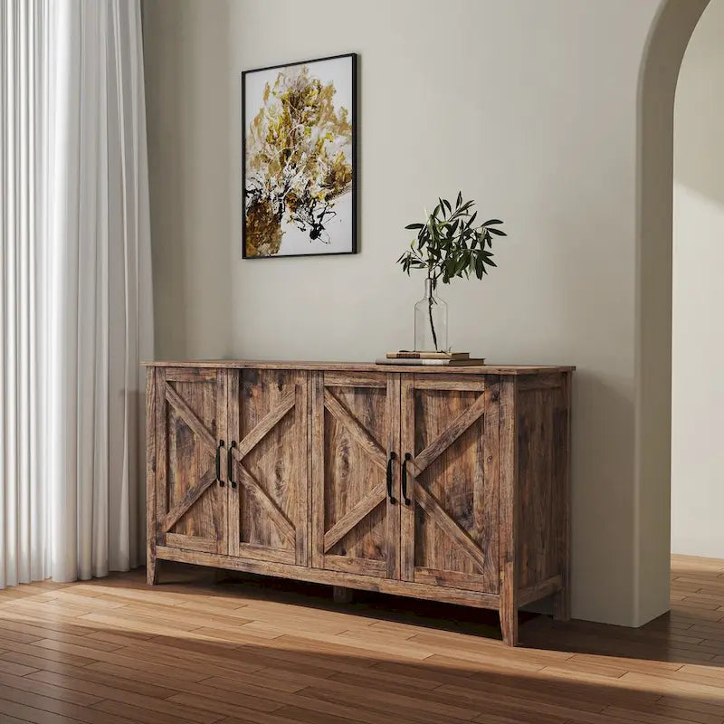 Meuble de rangement avec 4 portes et 4 étagères ouvertes, Buffet autoportant, Meuble de rangement pour entrée, chambre ou bureau