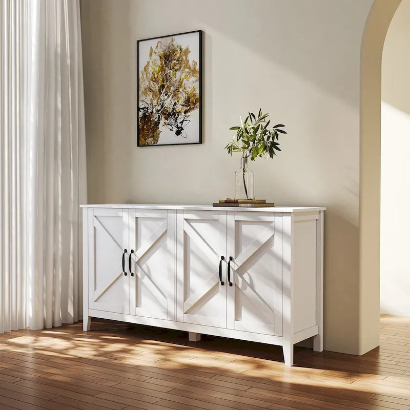 Meuble de rangement avec 4 portes et 4 étagères ouvertes, Buffet autoportant, Meuble de rangement pour entrée, chambre ou bureau