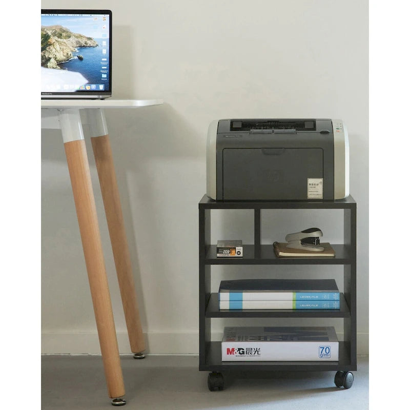 Meuble de rangement pour imprimante en bois avec roulettes