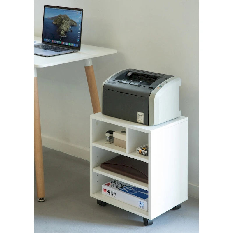 Meuble de rangement pour imprimante en bois avec roulettes