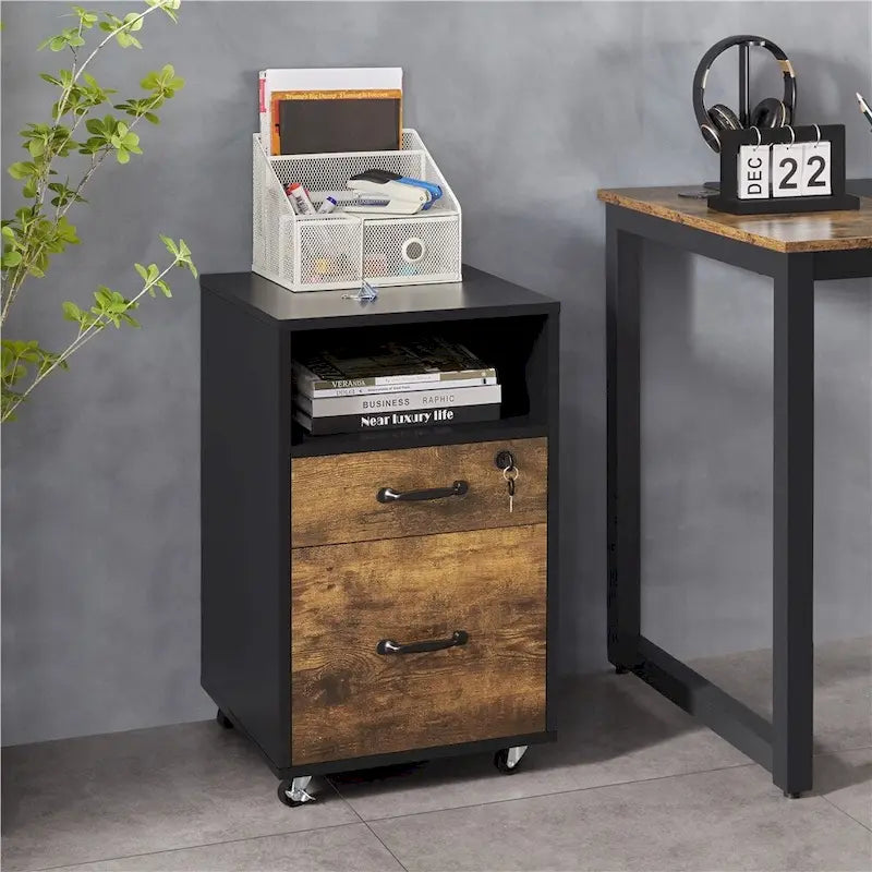 Caisson de classement roulant avec 2 tiroirs et 1 étagère ouverte