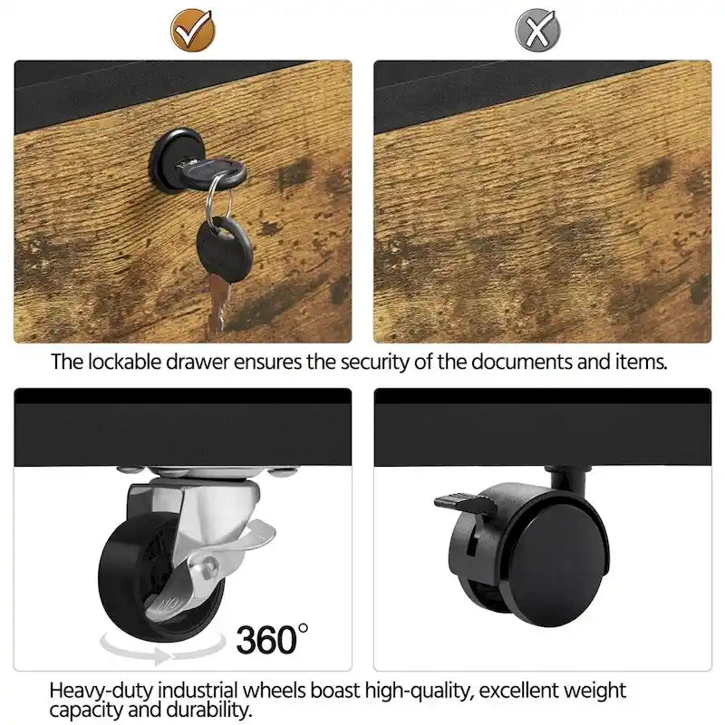 Caisson de classement roulant avec 2 tiroirs et 1 étagère ouverte