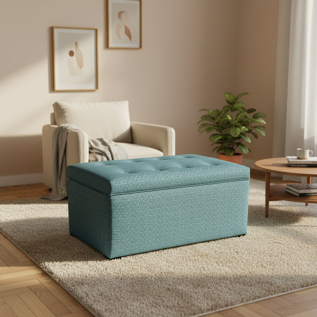 Transitional Upholstered Living Room Storage Bench