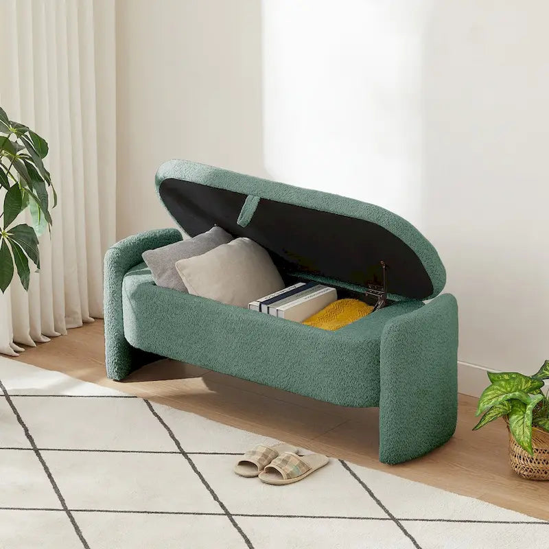 Banc de rangement ottoman en tissu polaire d'agneau 3D avec grand espace de rangement