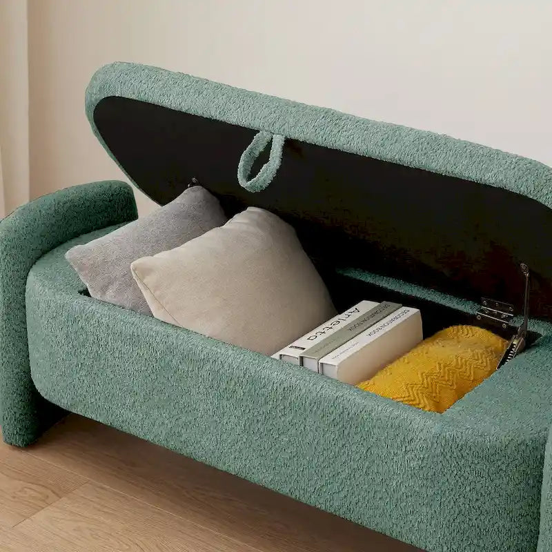Banc de rangement ottoman en tissu polaire d'agneau 3D avec grand espace de rangement