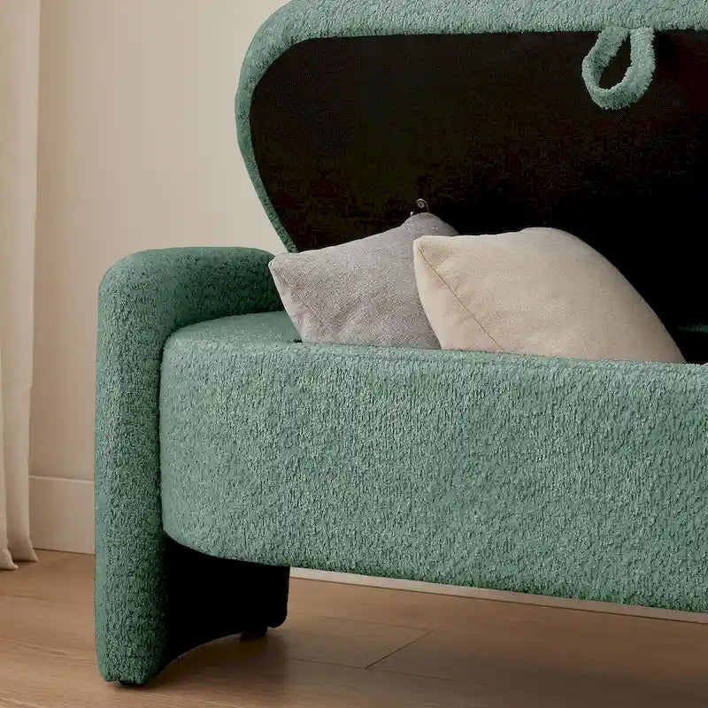 Banc de rangement ottoman en tissu polaire d'agneau 3D avec grand espace de rangement