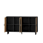 Meuble de rangement décoratif en rotin noir à 4 portes de 158 cm