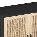 Meuble de rangement décoratif en rotin noir à 4 portes de 158 cm