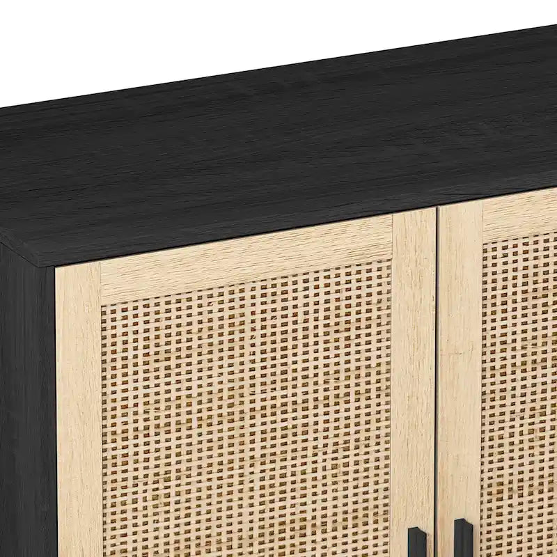Meuble de rangement décoratif en rotin noir à 4 portes de 158 cm