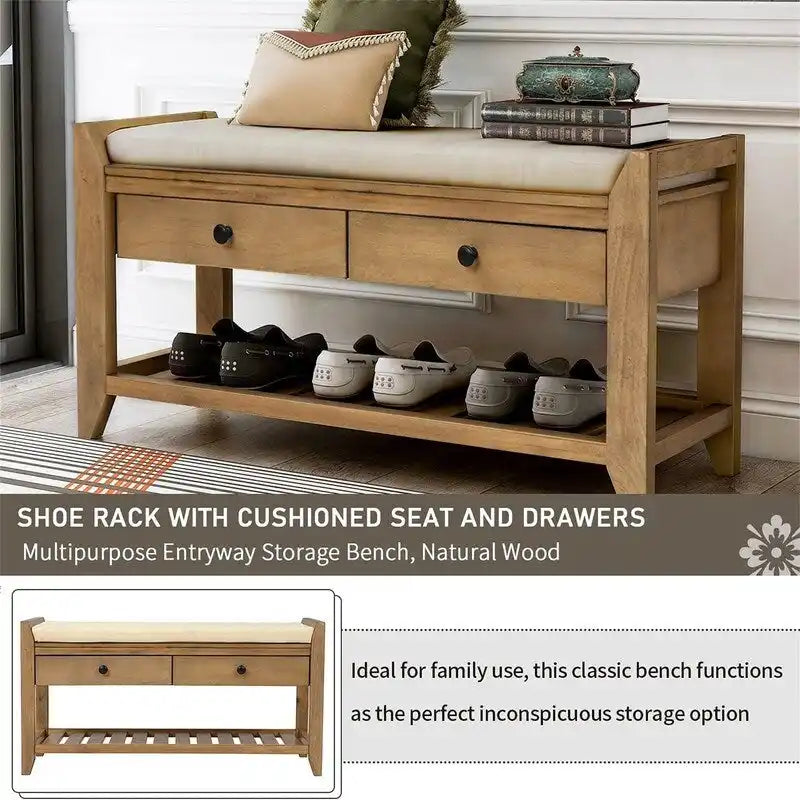 Banc de rangement pour chaussures avec coussin – 39,4P x 13,8L x 18,9H