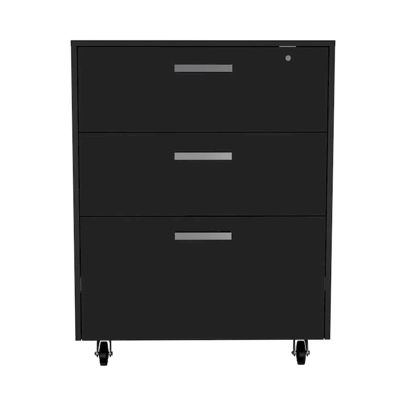 Meuble de rangement noir à 3 tiroirs avec roulettes