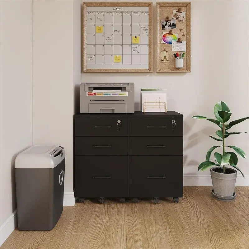 Classeur à roulettes en bois à 3 tiroirs avec serrure - 15P x 15L x 26H