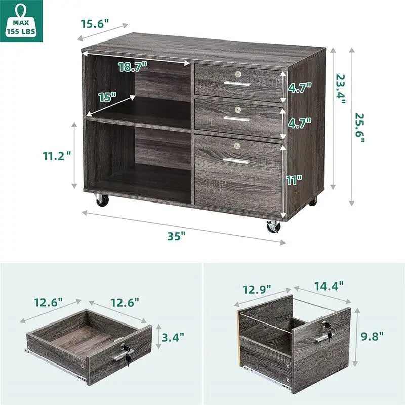 Classeur mobile latéral à 3 tiroirs (39,6 cm P x 88,9 cm L x 65 cm H)