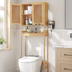 Bamboo Over The Toilet Storage Cabinet with Dual Doors and Open Shelf Mahe Collection - 23.10L x 8.10W x 68.4H