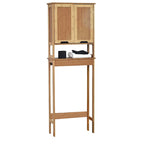 Meuble de rangement pour toilettes en bambou avec deux portes et étagère ouverte (23,1"x8,1"x68,4")
