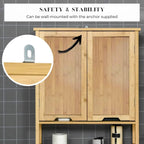 Meuble de rangement pour toilettes en bambou avec deux portes et étagère ouverte (23,1"x8,1"x68,4")