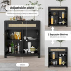 Buffet bas 2 portes en rotin noir avec tiroir (80 x 35 x 83 cm)