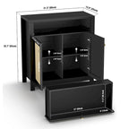Buffet bas 2 portes en rotin noir avec tiroir (80 x 35 x 83 cm)