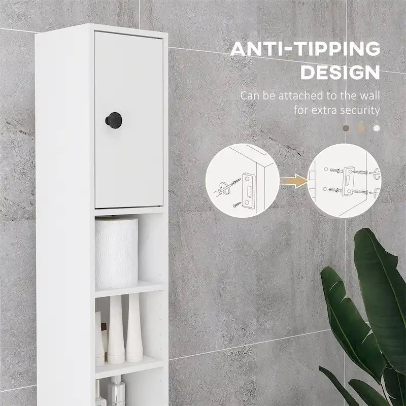 Meuble de rangement haut pour salle de bain, Meuble de toilette étroit avec étagères réglables