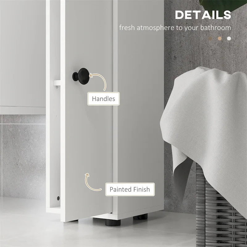 Meuble de rangement haut pour salle de bain, Meuble de toilette étroit avec étagères réglables