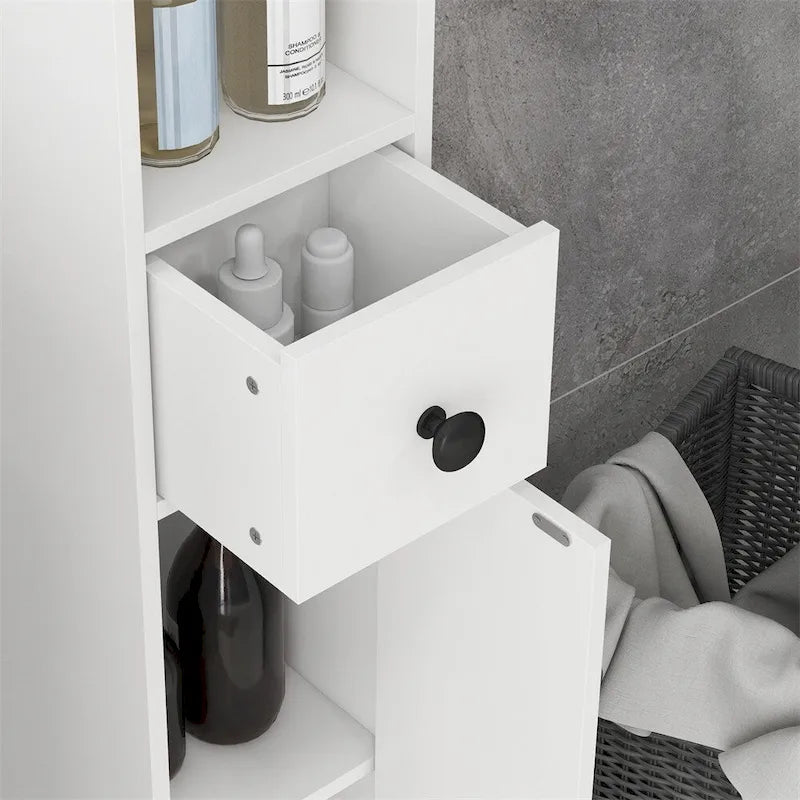 Meuble de rangement haut pour salle de bain, Meuble de toilette étroit avec étagères réglables