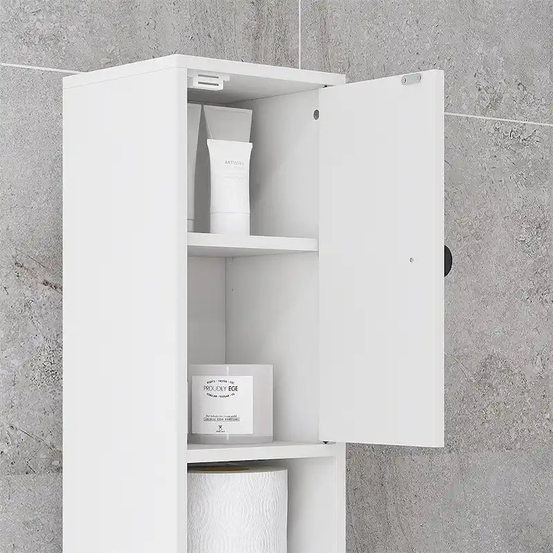 Meuble de rangement haut pour salle de bain, Meuble de toilette étroit avec étagères réglables