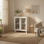 Modern Bathroom Storage Cabinet with 2 Glass Doors