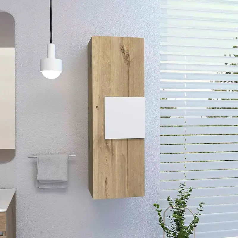 Armoire à pharmacie une porte avec 3 étagères, blanc/chêne clair