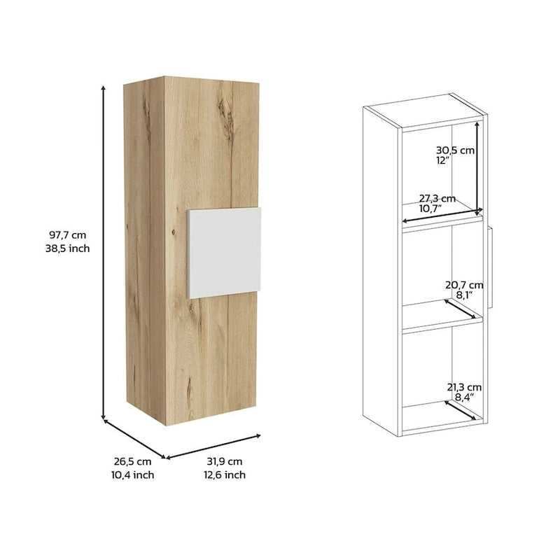 Armoire à pharmacie une porte avec 3 étagères, blanc/chêne clair
