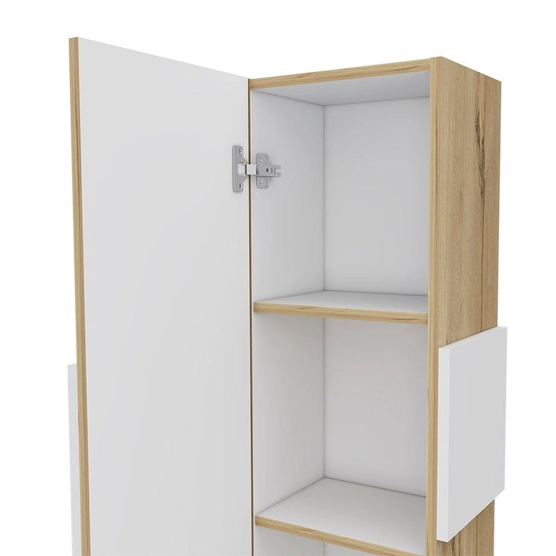 Armoire à pharmacie une porte avec 3 étagères, blanc/chêne clair