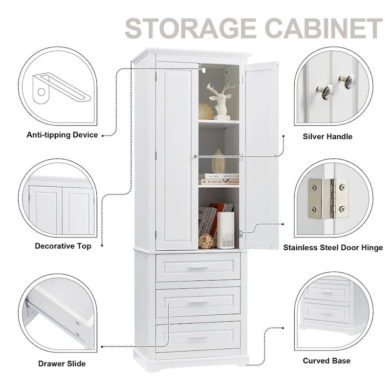 Meuble de rangement haut de salle de bain blanc avec 3 tiroirs