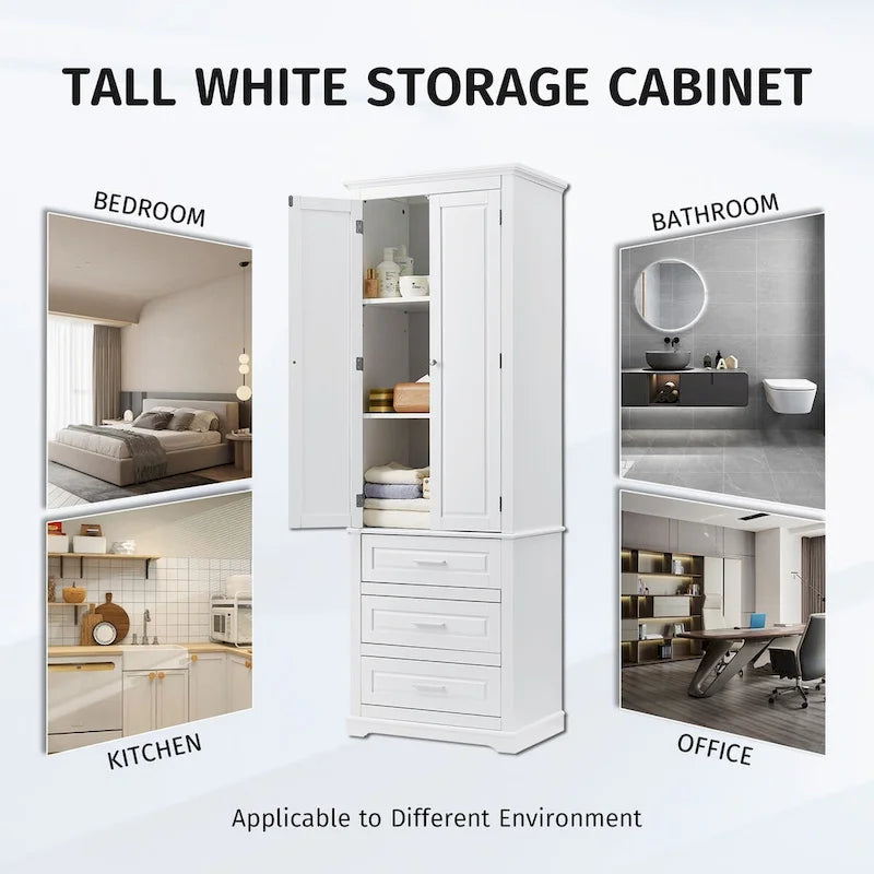 Meuble de rangement haut de salle de bain blanc avec 3 tiroirs