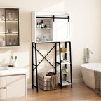 Meuble de Rangement de Salle de Bain Au-dessus des Toilettes avec Porte Coulissante Style Grange et Étagères - S.O.